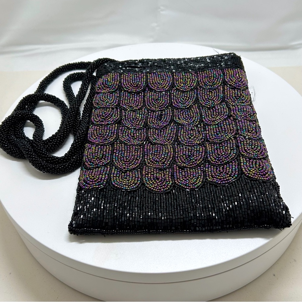 Lady Jade Designs, OOAK AB Beaded Bag, Pink, Blue, Black, Cross Body, Clean